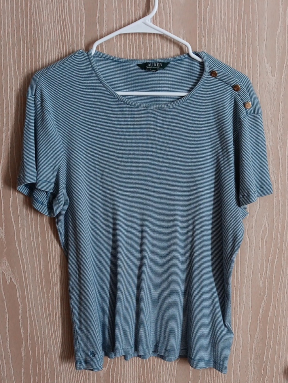 Ralph Lauren Light Blue Micro-Striped Short-Sleeve Tee with Shoulder Buttons